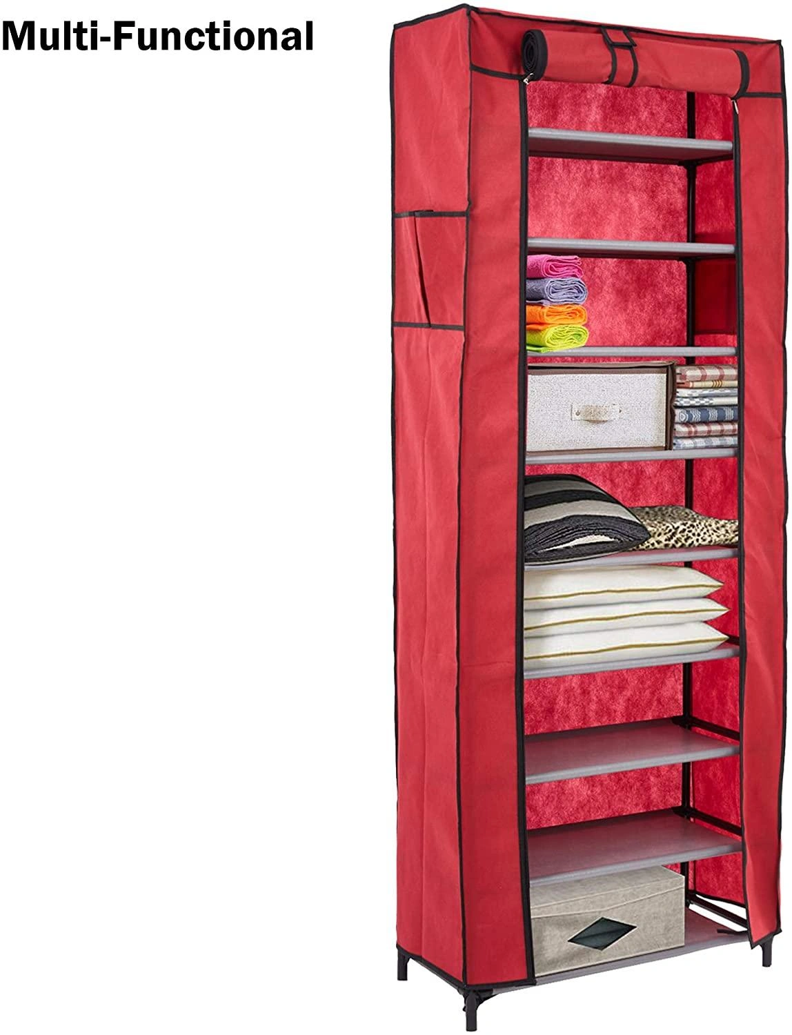 Stylish Shoe Sanctuary 10-Tier Organizer with Cover Red